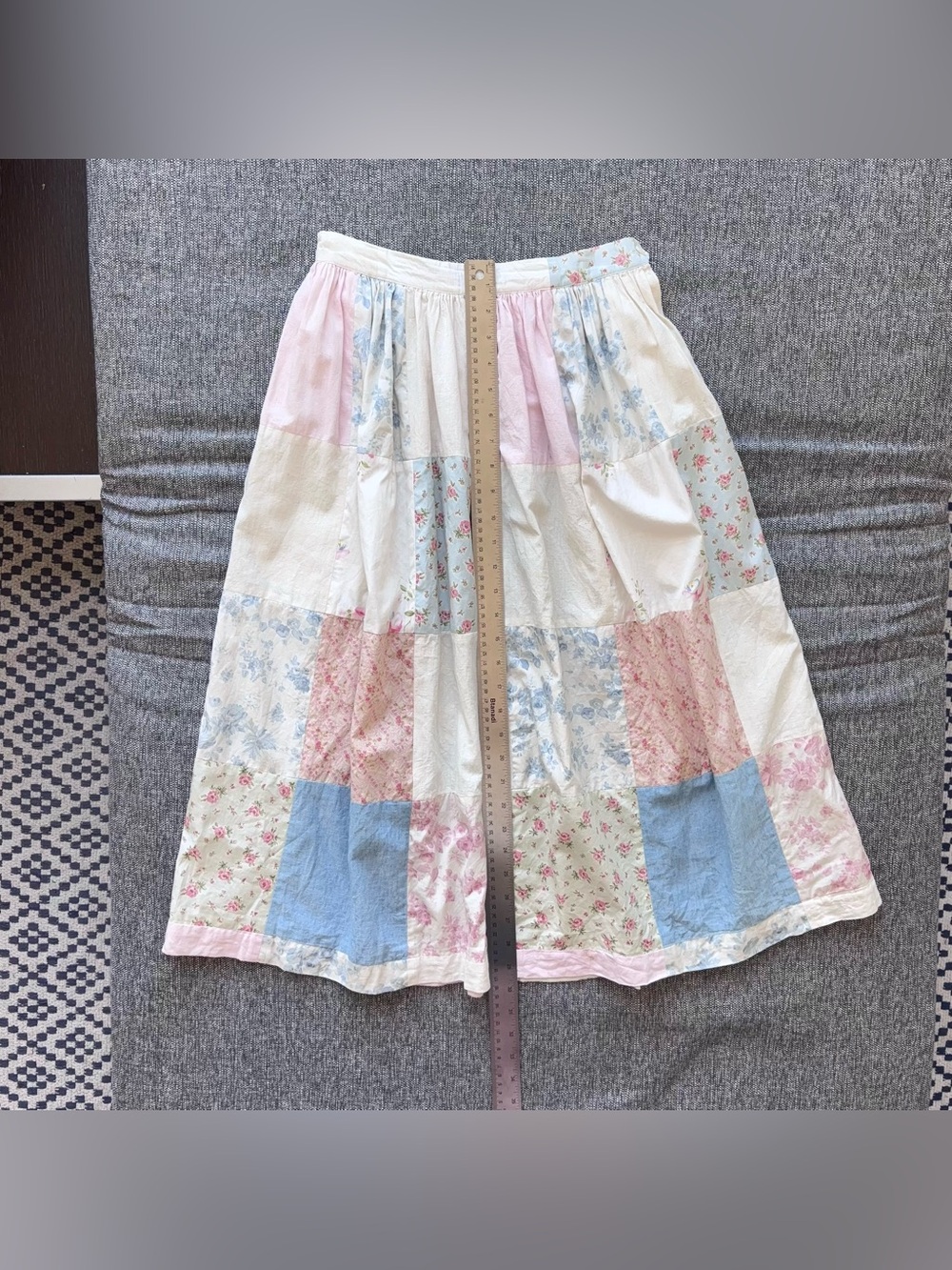 Vintage 80s Ralph Lauren Patchwork Quilt Skirt Size 8 Floral Pastel Blue Label - Picture 15 of 15